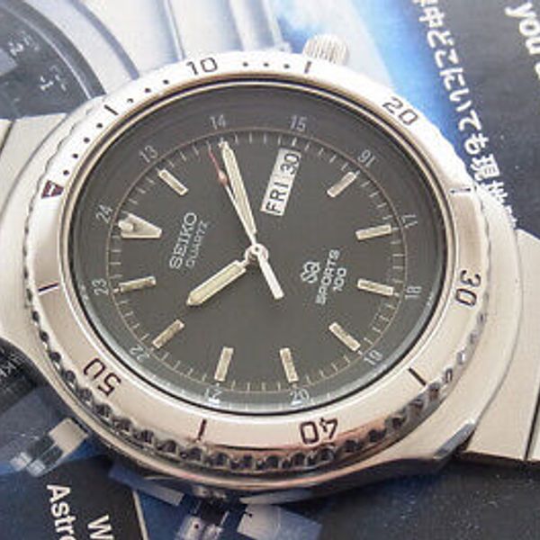 NICE & RARE VINTAGE SEIKO QUARTZ SPORTS 100 MODEL 8123-6040 JAPAN 43.5 ...