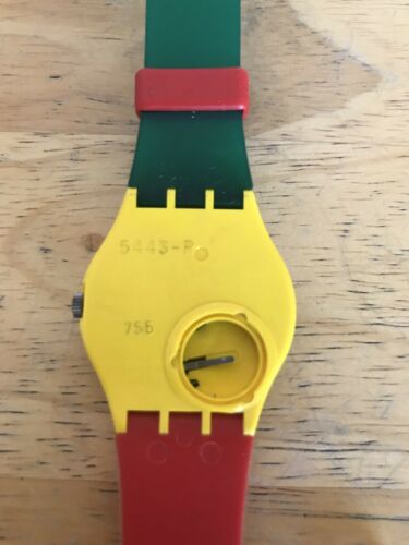 Vintage Swiss Swatch Watch Plaid Pattern Green Red Yellow  display picture 1