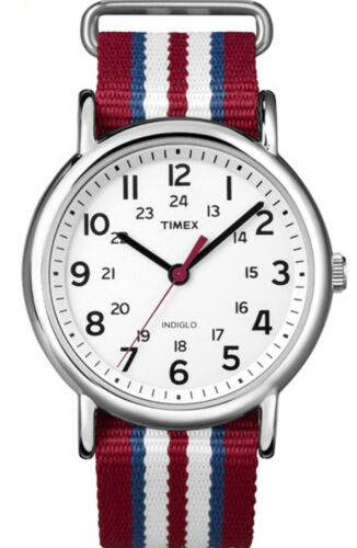 Timex Unisex T2N746 Weekender Slip Thru Red, White & Blue Stripe