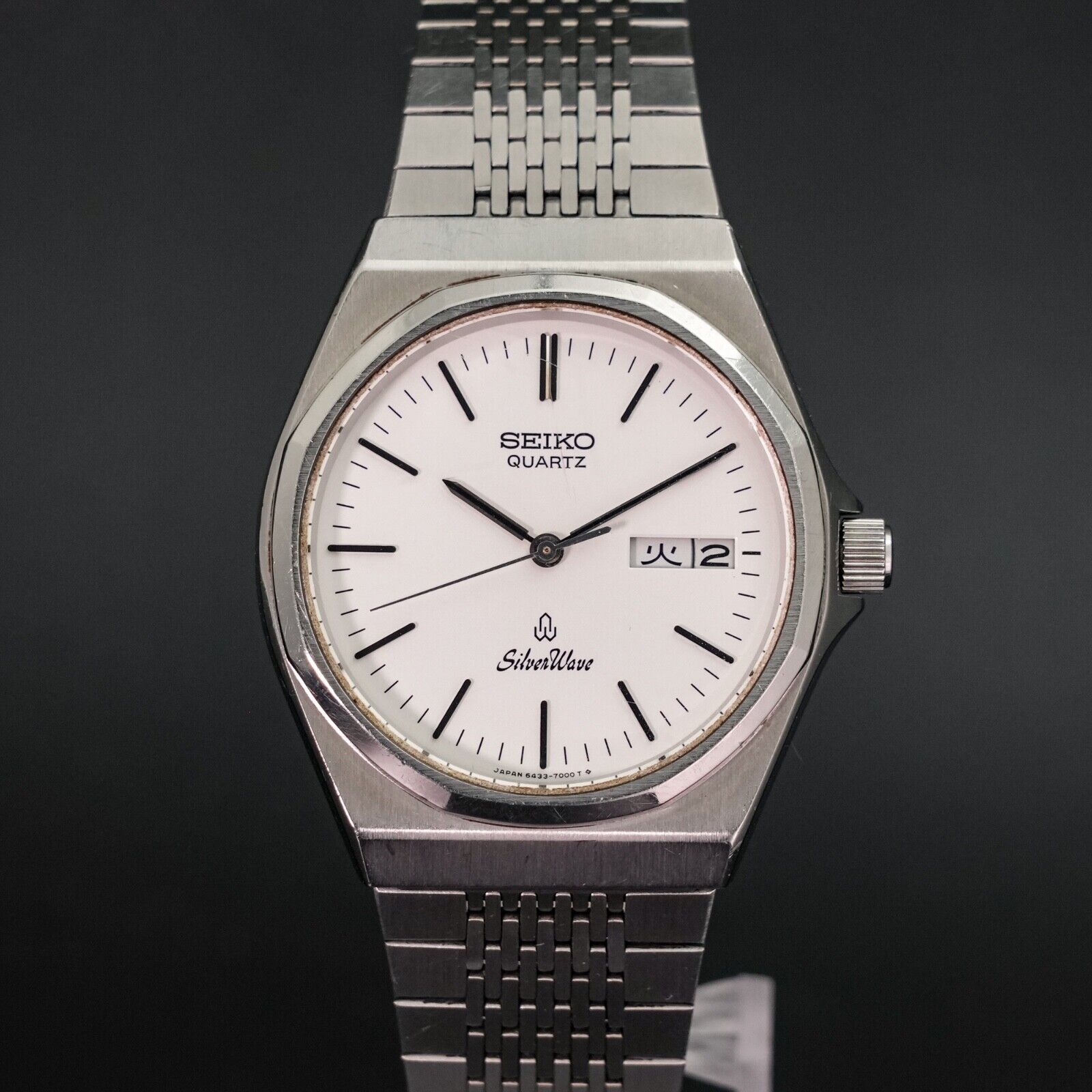 SEIKO Silver Wave Day Date Men's Watch White Dial 6433-7000