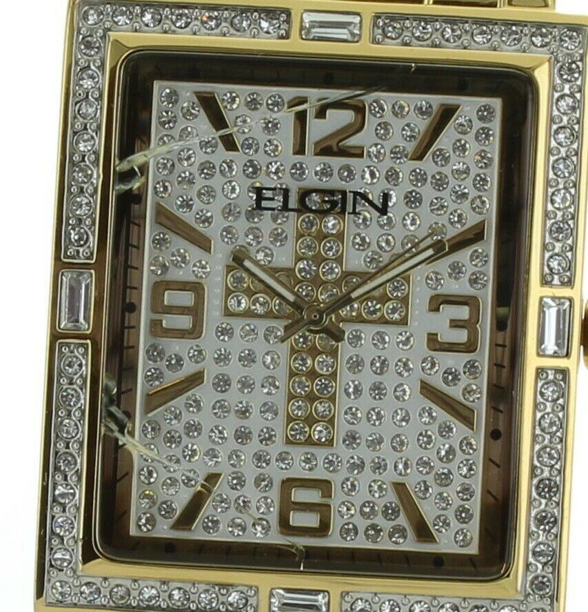 Elgin Men's Oversized Glitz Cross Watch, Gold tone Metal