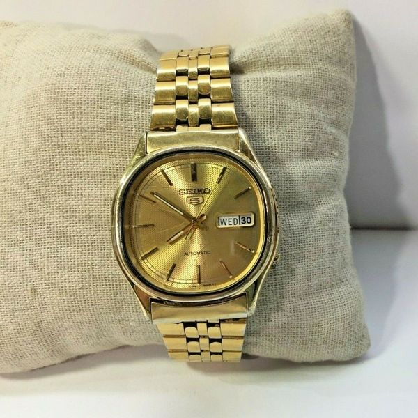 Vintage Seiko 5 Automatic 6309 5820 Daydate Gold Tone Wrist Watch