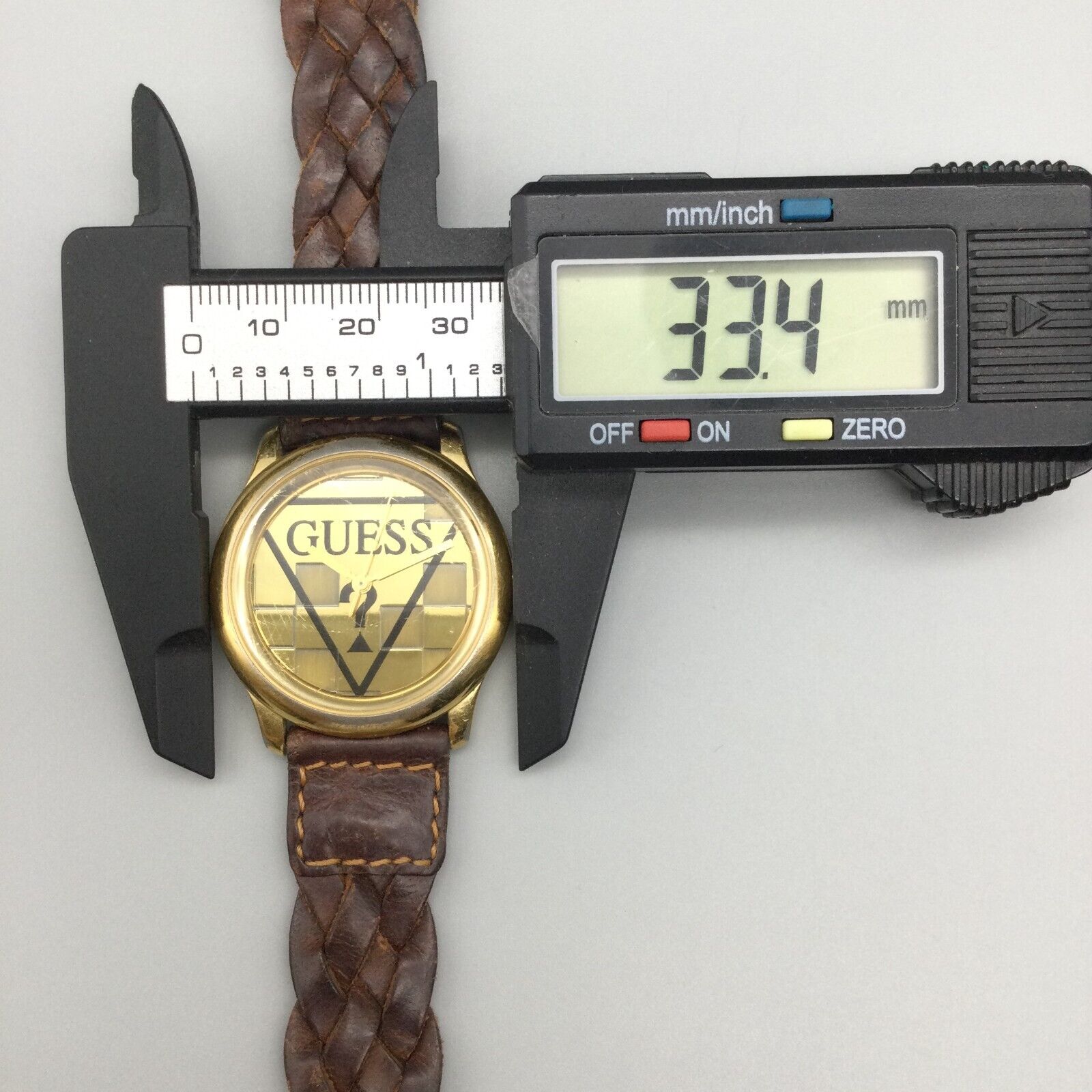 Vintage Guess Watch Unisex 33mm Gold Tone 1994 Braided Leather 