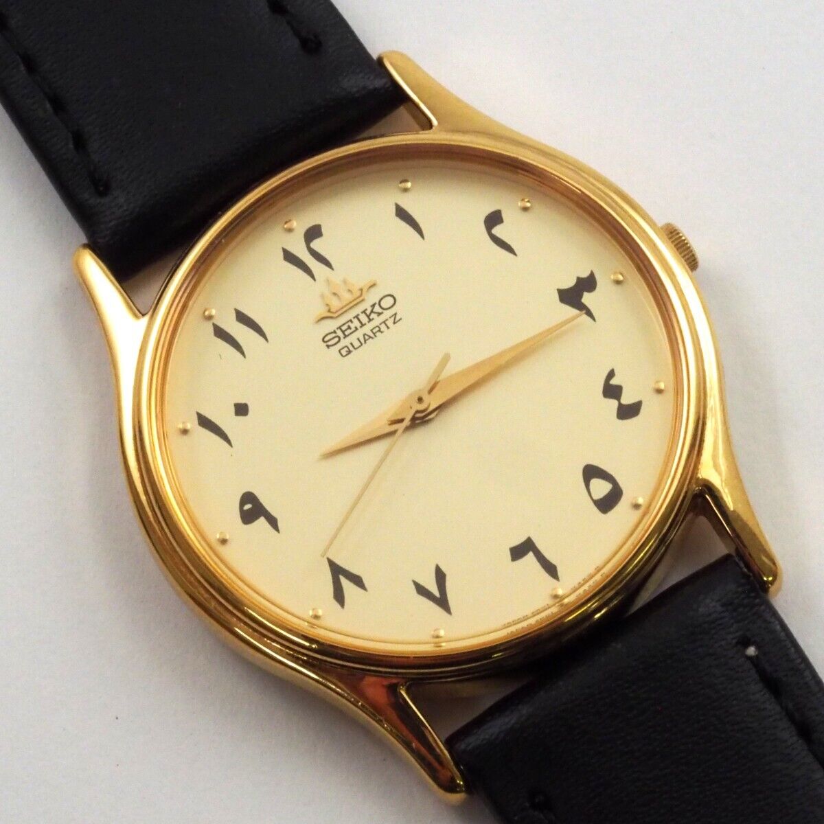 RARE 1981 Vintage SEIKO 32mm Middle East Numerals Gold Black Ref