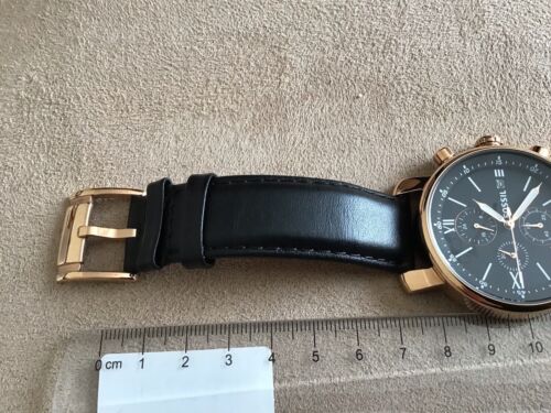 Fossil Mens Rhett Chronograph Rose Gold Watch BQ1008 Black Leather