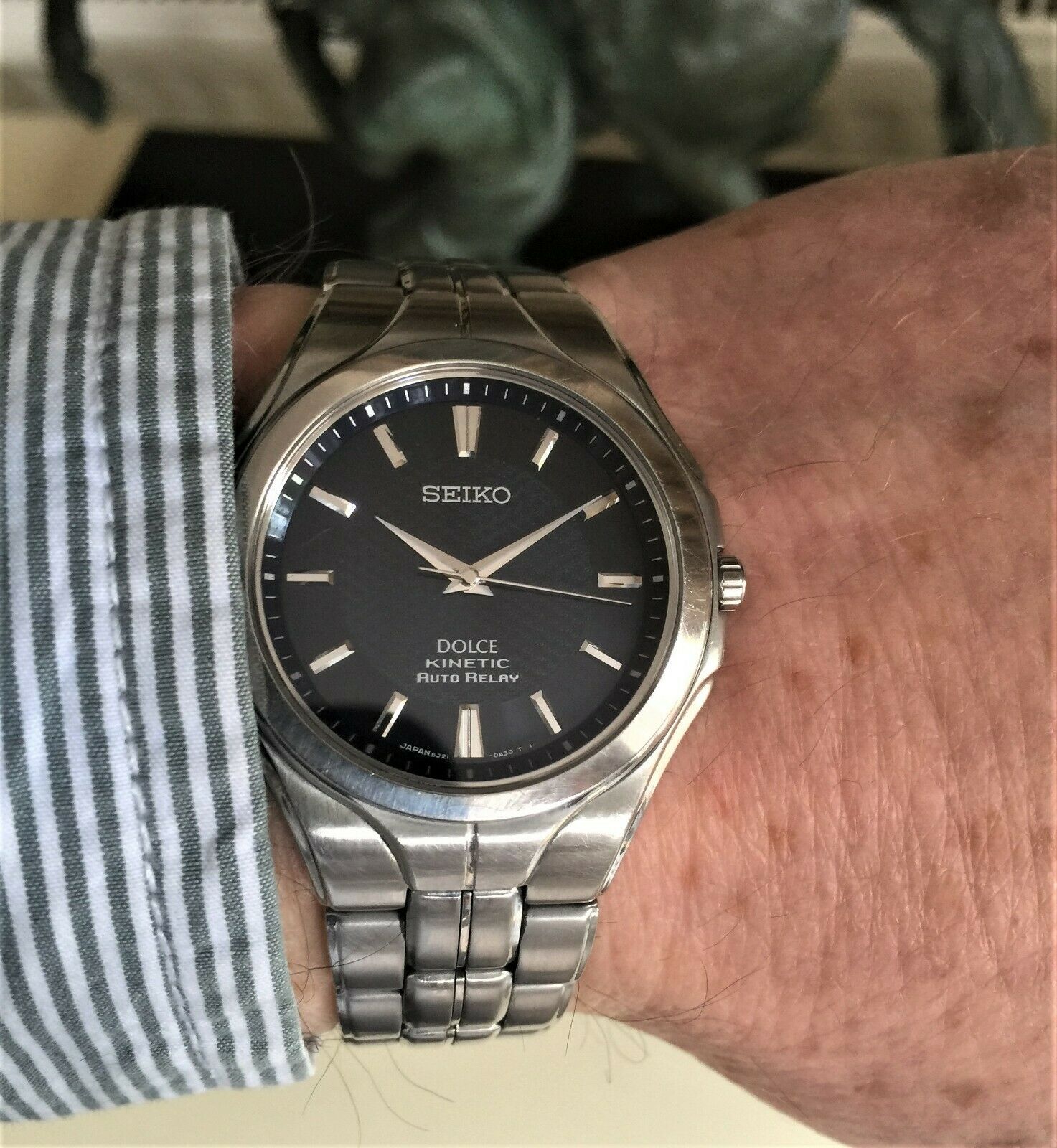 Men's Seiko Kinetic Dolce Auto Relay Watch Black Dial Model 5J21