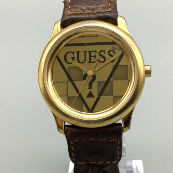 Vintage Guess Watch Unisex 33mm Gold Tone 1994 Braided Leather Band New Battery WatchCharts Marketplace