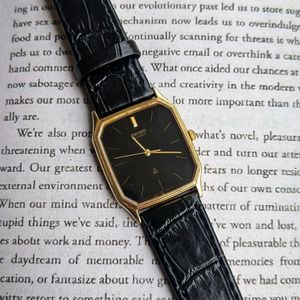 セイコーシャリオ　6431-5150 パラジウムメッキ　クオーツ稼働品 WTS] 1990's Seiko Black Gold Tank watch 6431 5150 japanese made