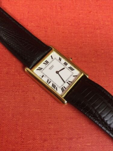 RARE Men's Vintage 1984 SEIKO Tank Watch 7430-5209 White Dial