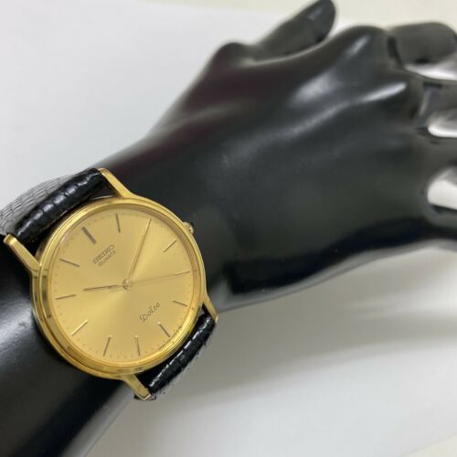 Authentic vintage unisex SEIKO Dolce gold plated 7731-7010 leather