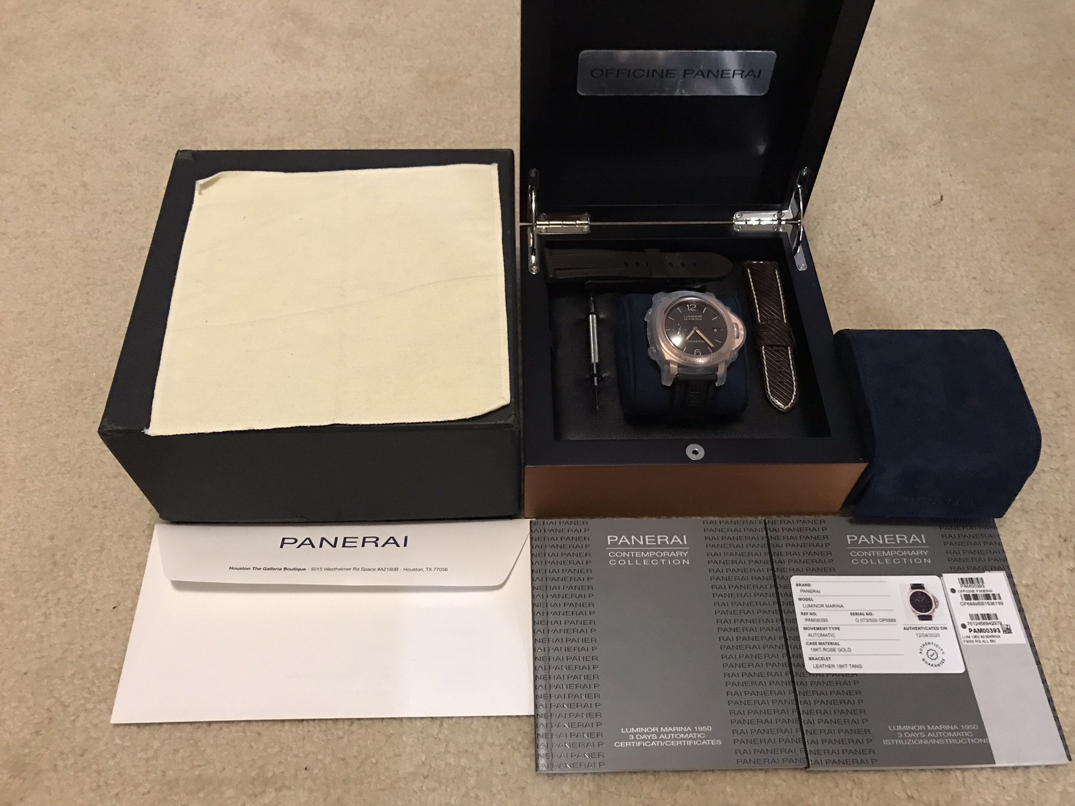 WTS Panerai Luminor Marina 1950 3 Days Rose Gold 42mm Pam 393