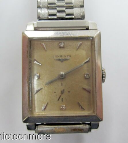 VINTAGE 14K GOLD LONGINES 9LT DIAMOND DIAL RECTANGLE DRESS