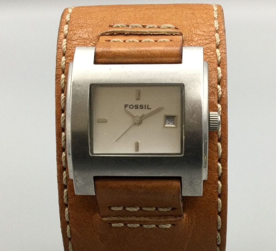 Leather cuff watch fossil best sale