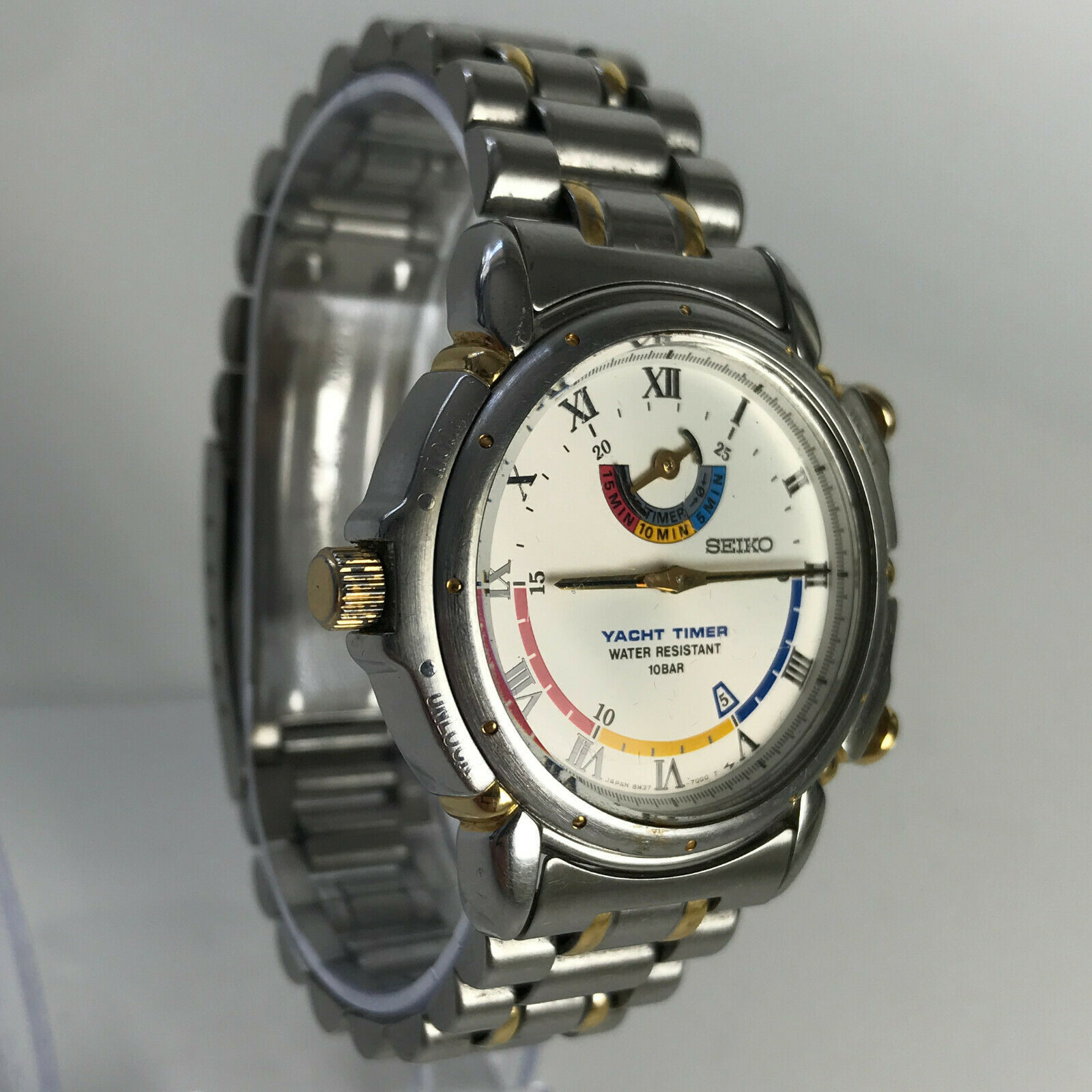 Vintage SEIKO Yacht Timer Watch 8M37-7000 silver gold silver