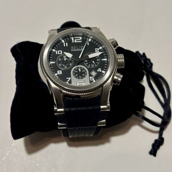 Relic Mens Chronograph Watch By Fossil Quartz Analog w/ DayDate Black ...