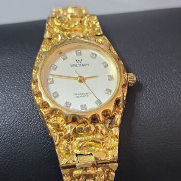 Vintage Waltham Gold Nugget Wristwatch Ladies Watch Gold  display picture 2