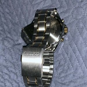 Seiko SKS481 Men's Gray Dial Chronograph Two-Tone Stainless Steel Quartz  Watch | WatchCharts
