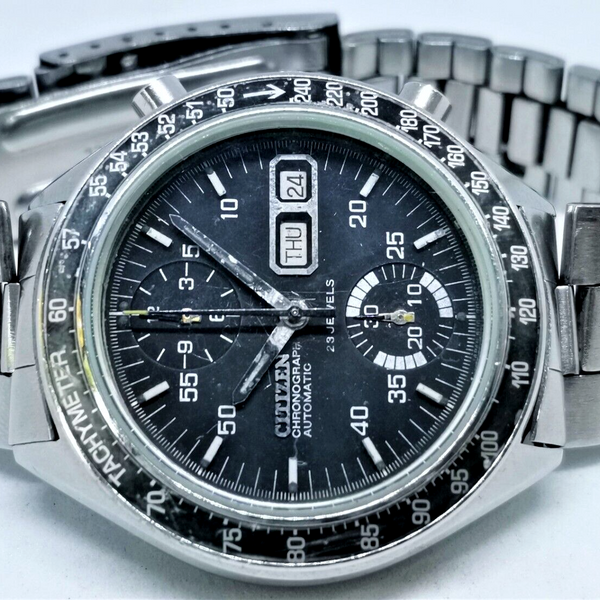 CITIZEN SPEEDY BLACK 67-9313 FLYBACK 8110A CHRONOGRAPH AUTOMATIC
