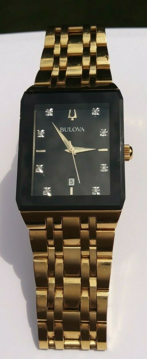 Bulova Mens Modern Diamond Gold Tone Plated Quartz Watch 97D118