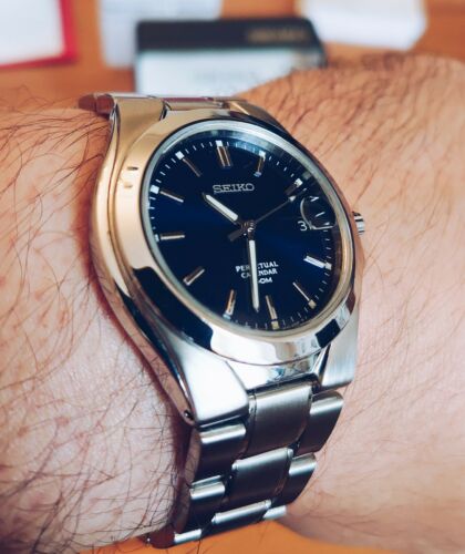 2003 SEIKO PERPETUAL CALENDAR STAINLESS STEEL WATCH BLUE DIAL 8F32