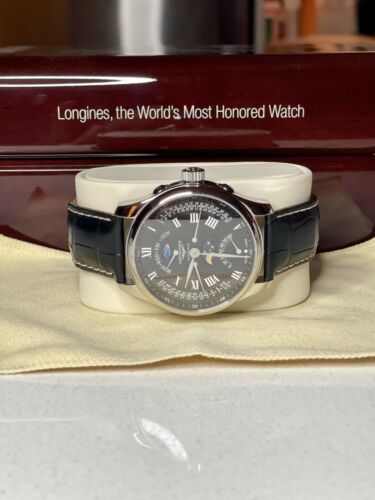 Longines Master Collection Moon Phase GMT Black Leather Men s