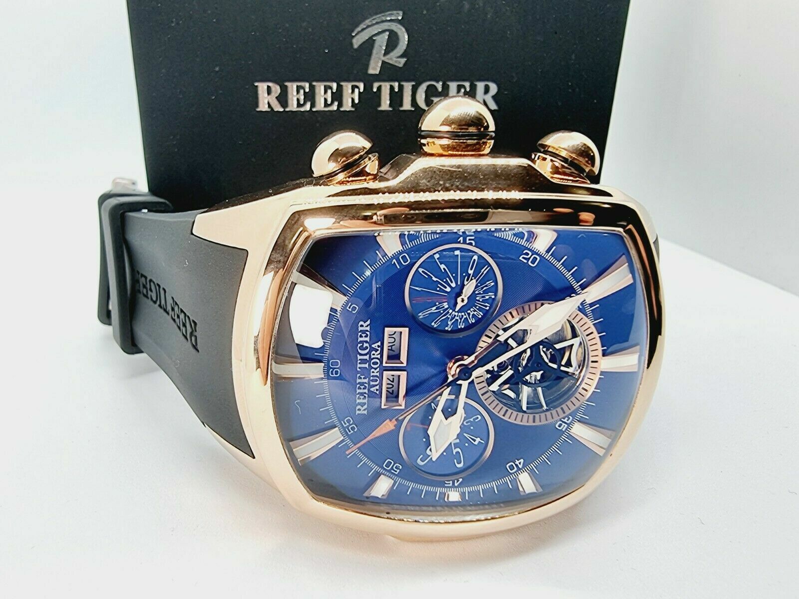 Blue Gold Silver Reef Tiger Aurora Tank 2 Automatic Sport Watch UK