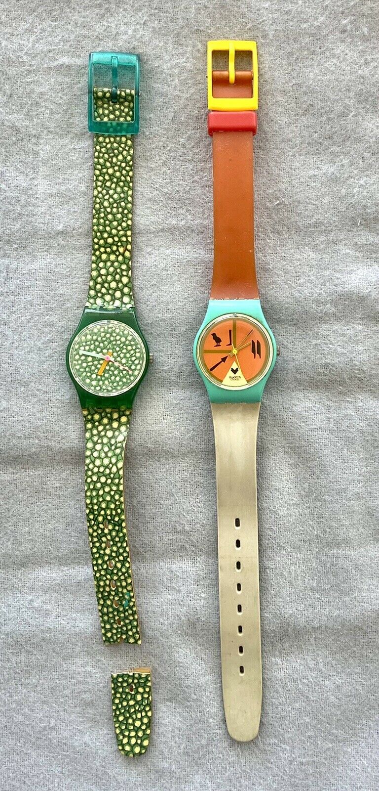 80 s Vintage RARE Swatch Watch set broken very cool snake skin