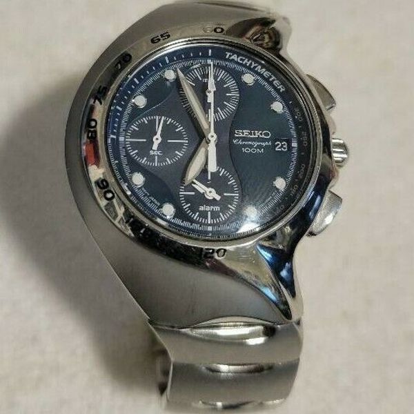 Seiko Chronograph 100M ASYMMETRIC Blue WATCH 7T62-OAMO | WatchCharts