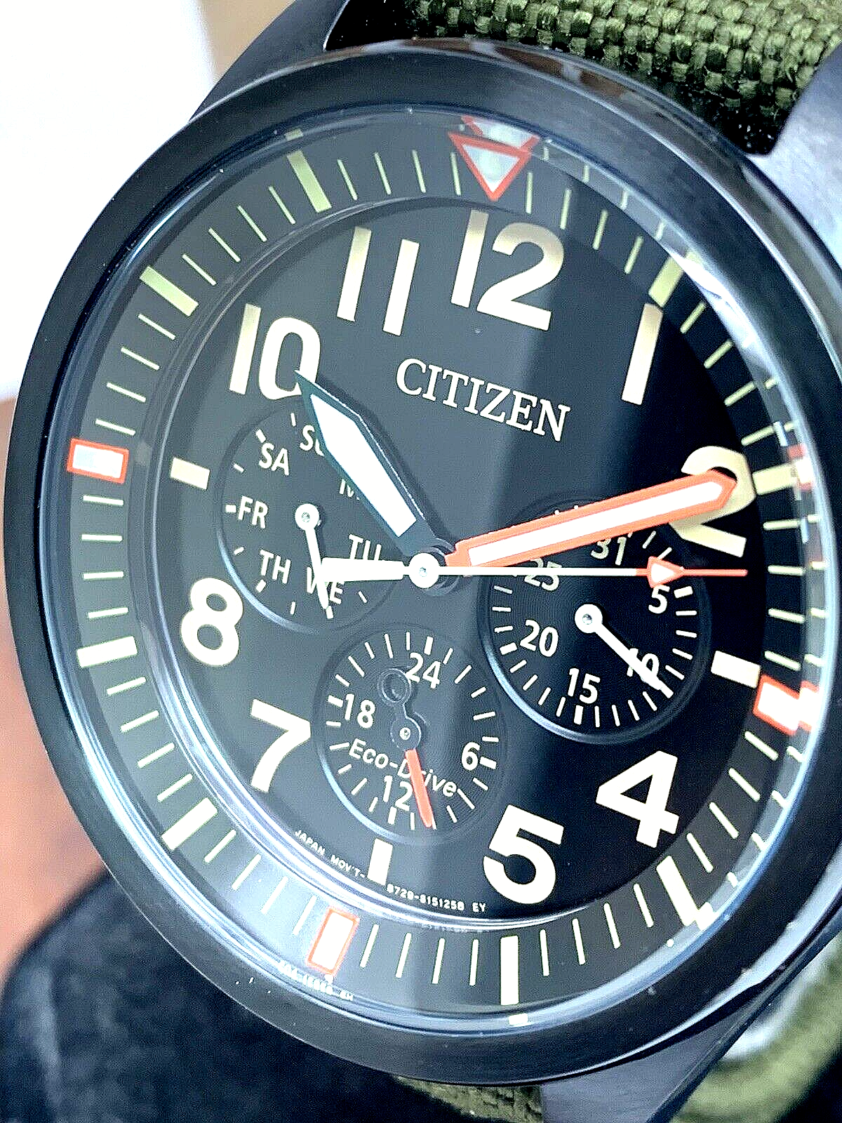 Citizen Men's Watch Eco-Drive BU2055-16E Black Dial Day Date Green