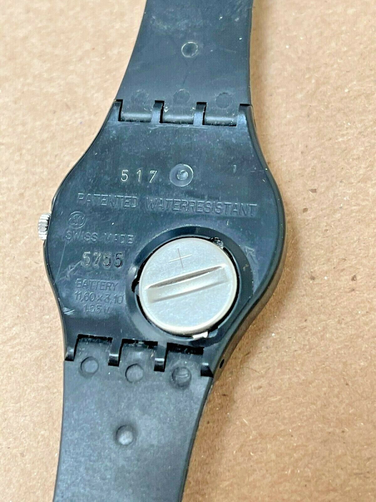 Vintage Swatch Turnover GB417 Black Mystery Dial Watch 1995