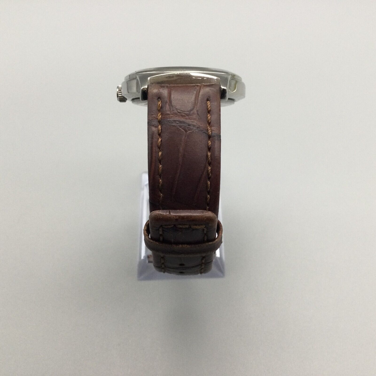 Timex Bank Street Watch Men 40mm Silver Tone Day Date Leather Band New Battery WatchCharts Marketplace