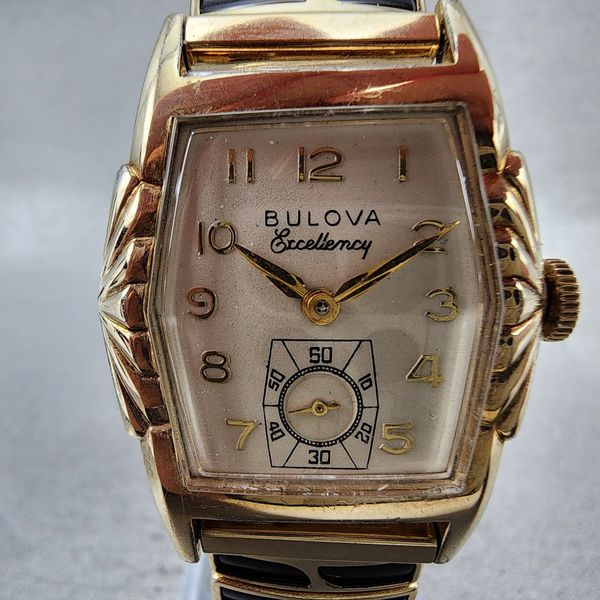 Bulova Excellency Watch Men 27mm Cream Dial Gold Tone Rectangle Manual ...