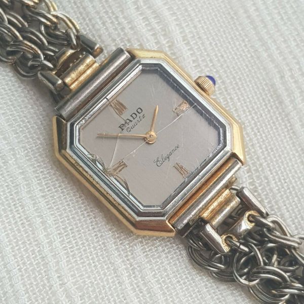 Rado Elegance Quartz Womens Gold Plated Gemmed Crown Swiss Watch parts