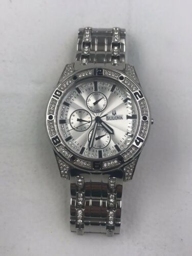 Mens Bulova Swarovski Crystal Stainless Steel Dress Watch C8331084 For Repair WatchCharts