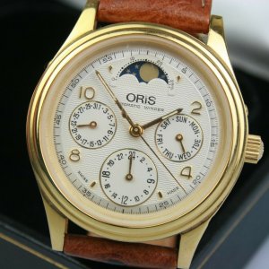 Boxed ORIS MOONPHASE Complication WATCH 7433B 571 72 Automatic Winder Gold WatchCharts Marketplace