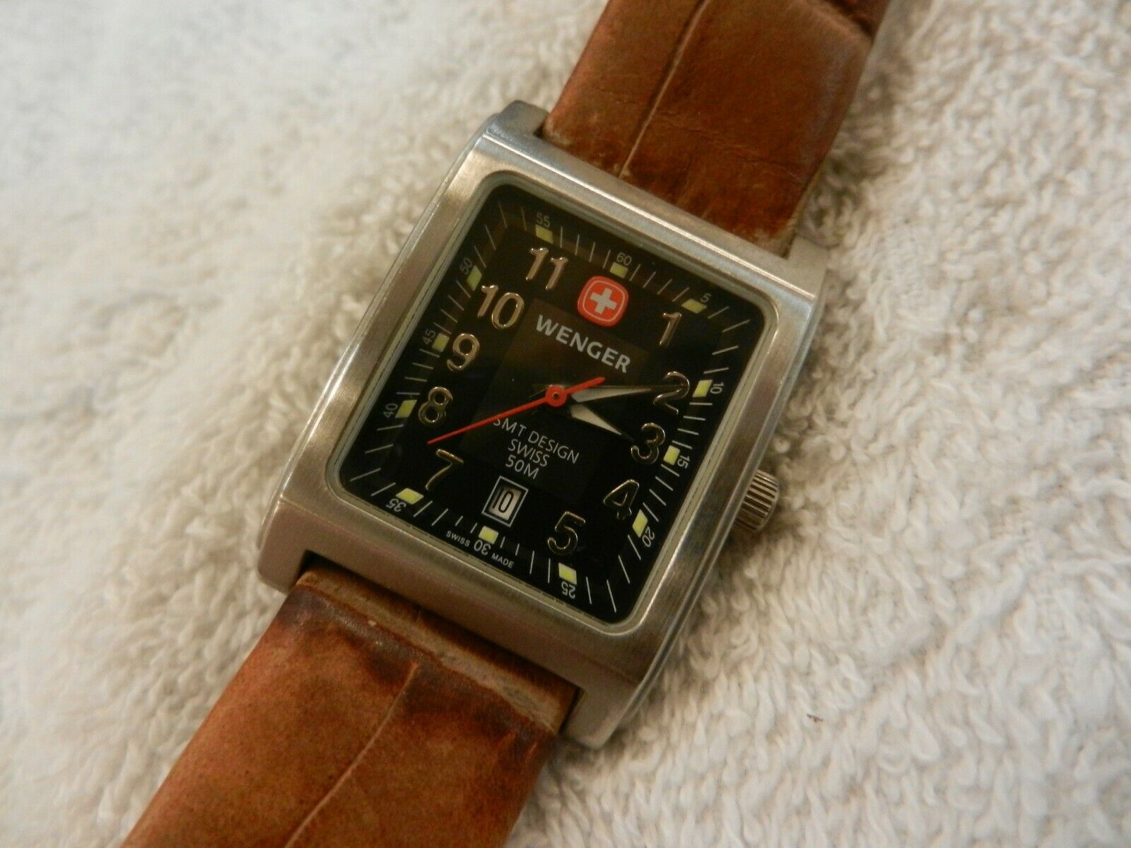 2X! RARE SQUARE CASE MENS WENGER SMT DESIGN MILITARY WATCH
