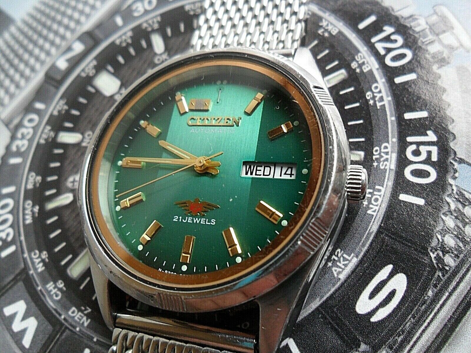Green Dial Men's S/S Citizen 21 Jewel 8200 Automatic Watch 4