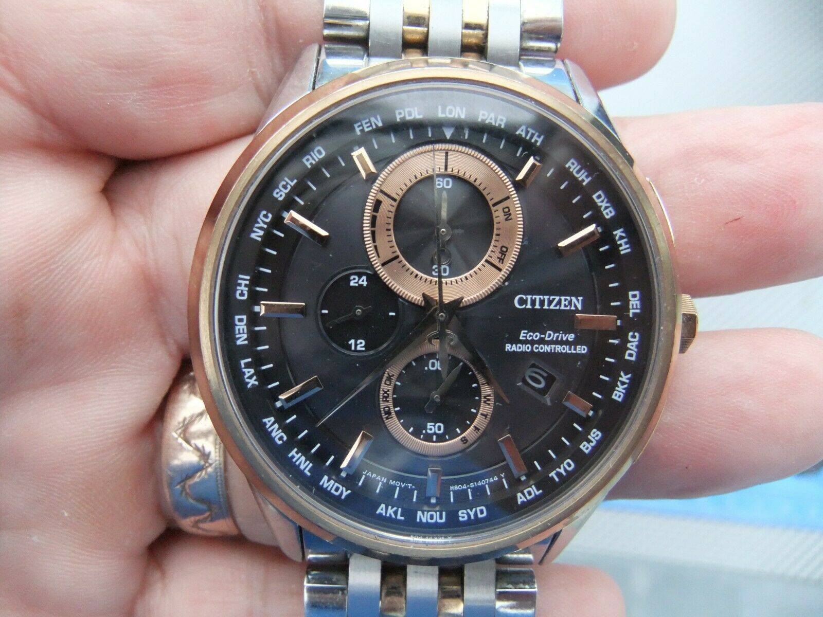 CITIZEN ECO DRIVE RADIO CONTROLLED WORLD TIME CHRONOGRAPH WATCH  H804-S099382 | WatchCharts Marketplace