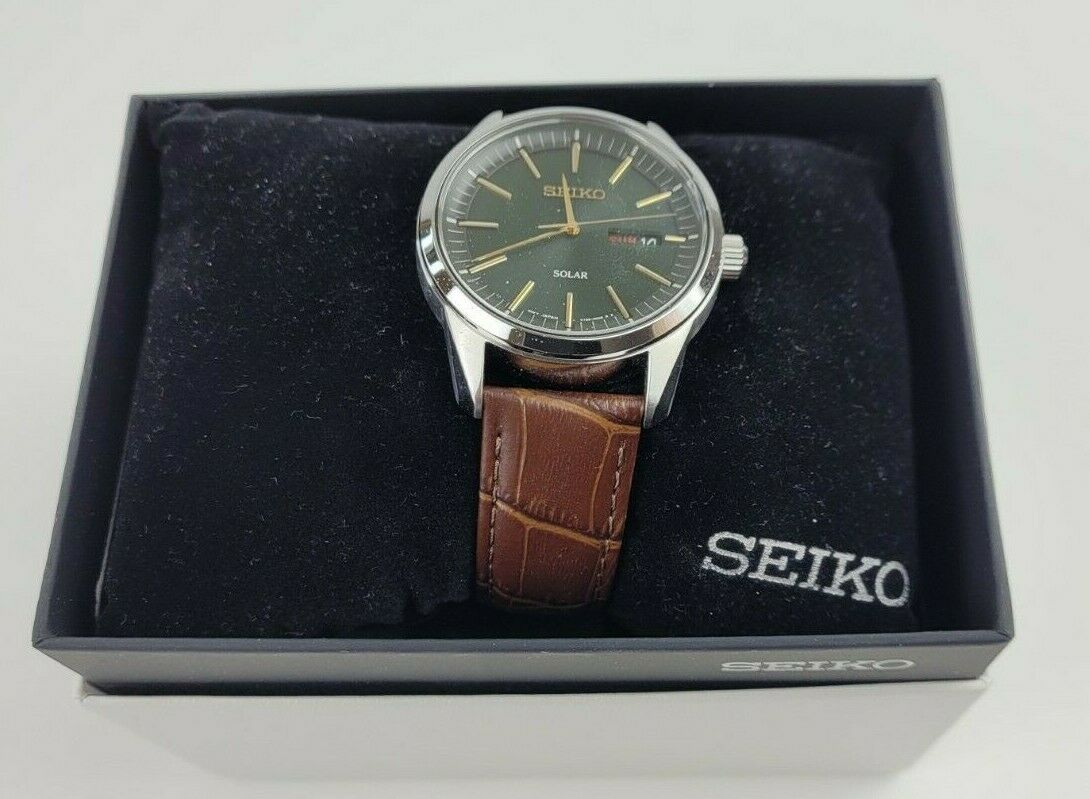 Seiko Men s Stainless Steel Japanese Quartz Leather Calfskin Strap