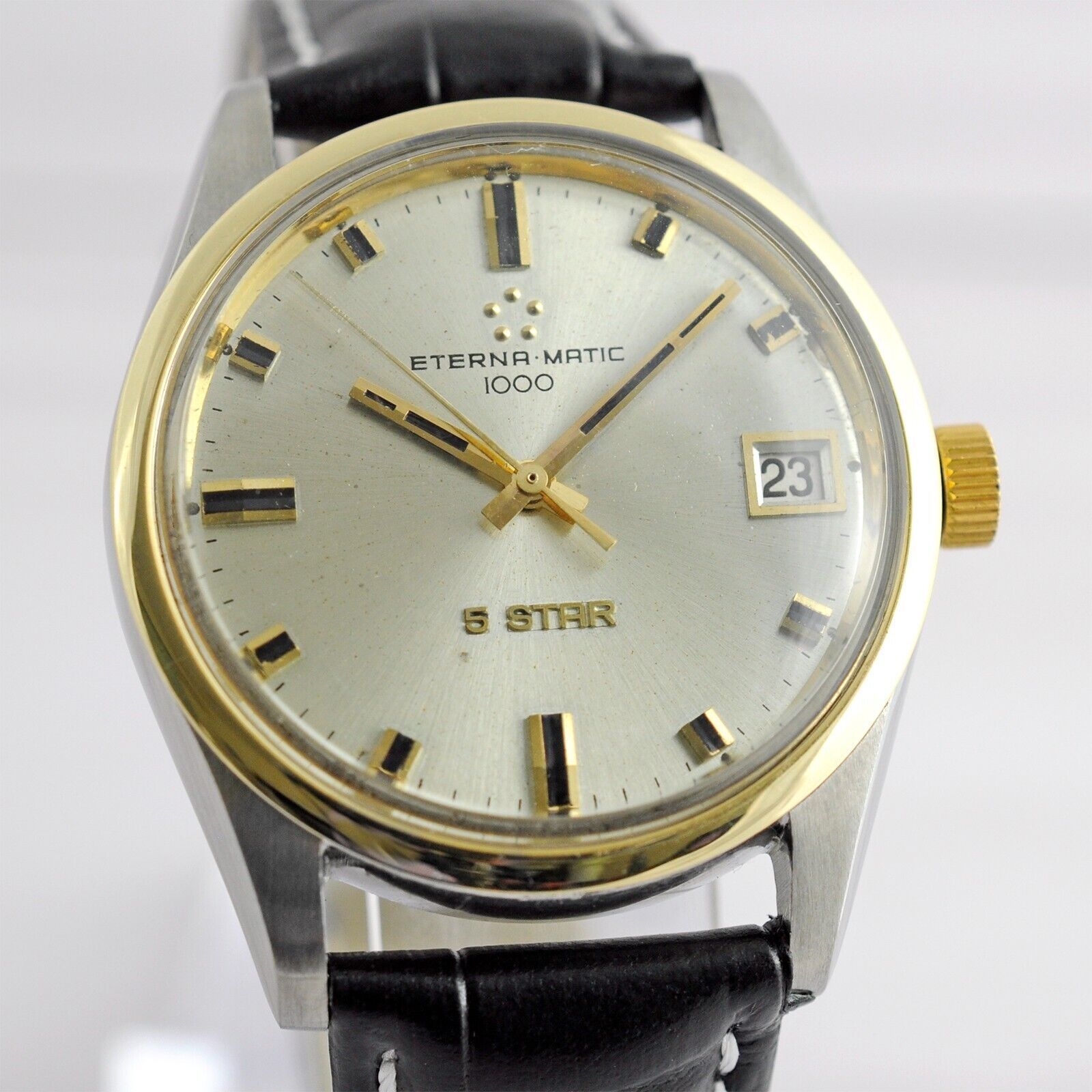 VINTAGE AUTHENTIC ETERNA MATIC 1000 5 STAR GOLD BEZEL AUTOMATIC DATE SWISS  WATCH | WatchCharts Marketplace