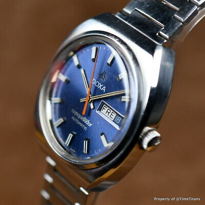 DOXA CONQUISTADOR SYNCHRON 1970s BLUE DIAL GERMAN DAY DATE 37MM