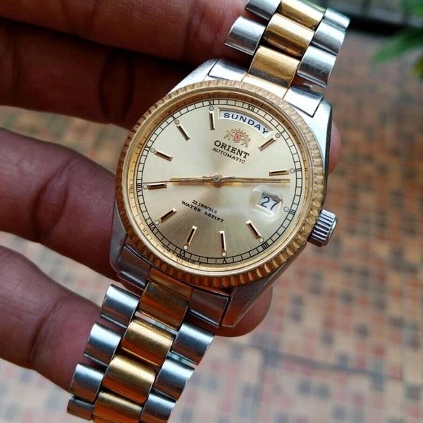 Orient President オリエント デイデイト 自動巻き 46E001 Rare Orient President Automatic 46E001-90 Gold Dial Baton Two Tone