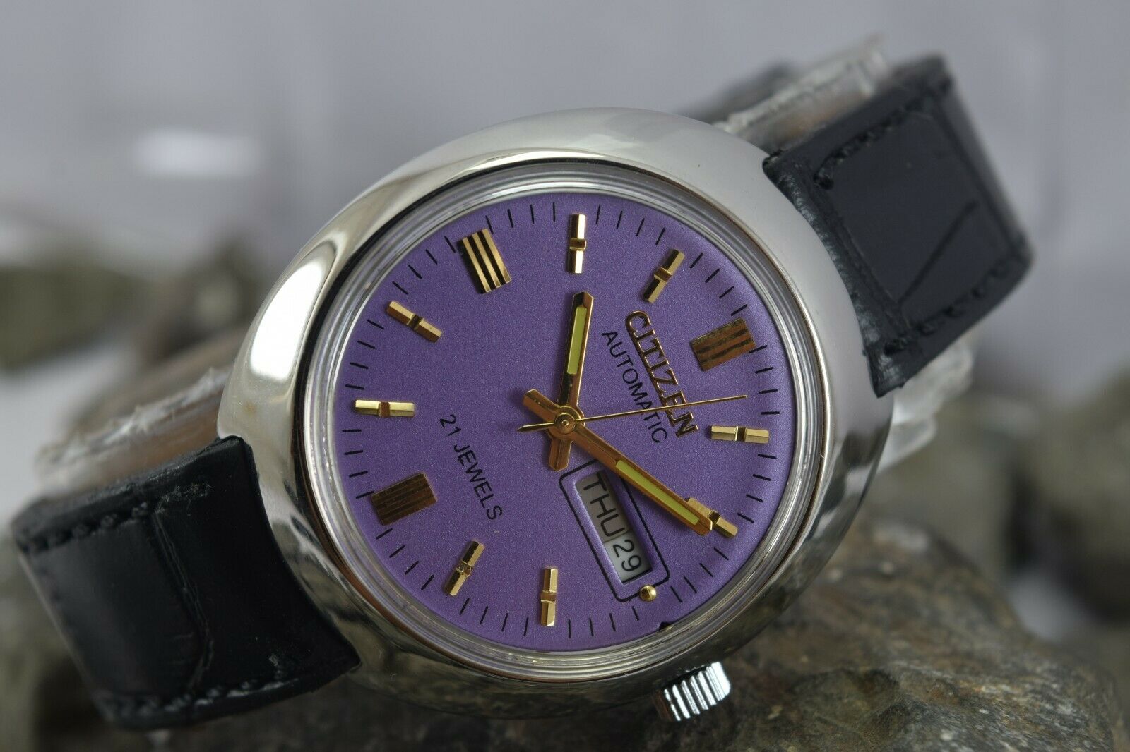 Vintage discount Automatic 1970s Citizen Mens Silver Watch with Purple Face