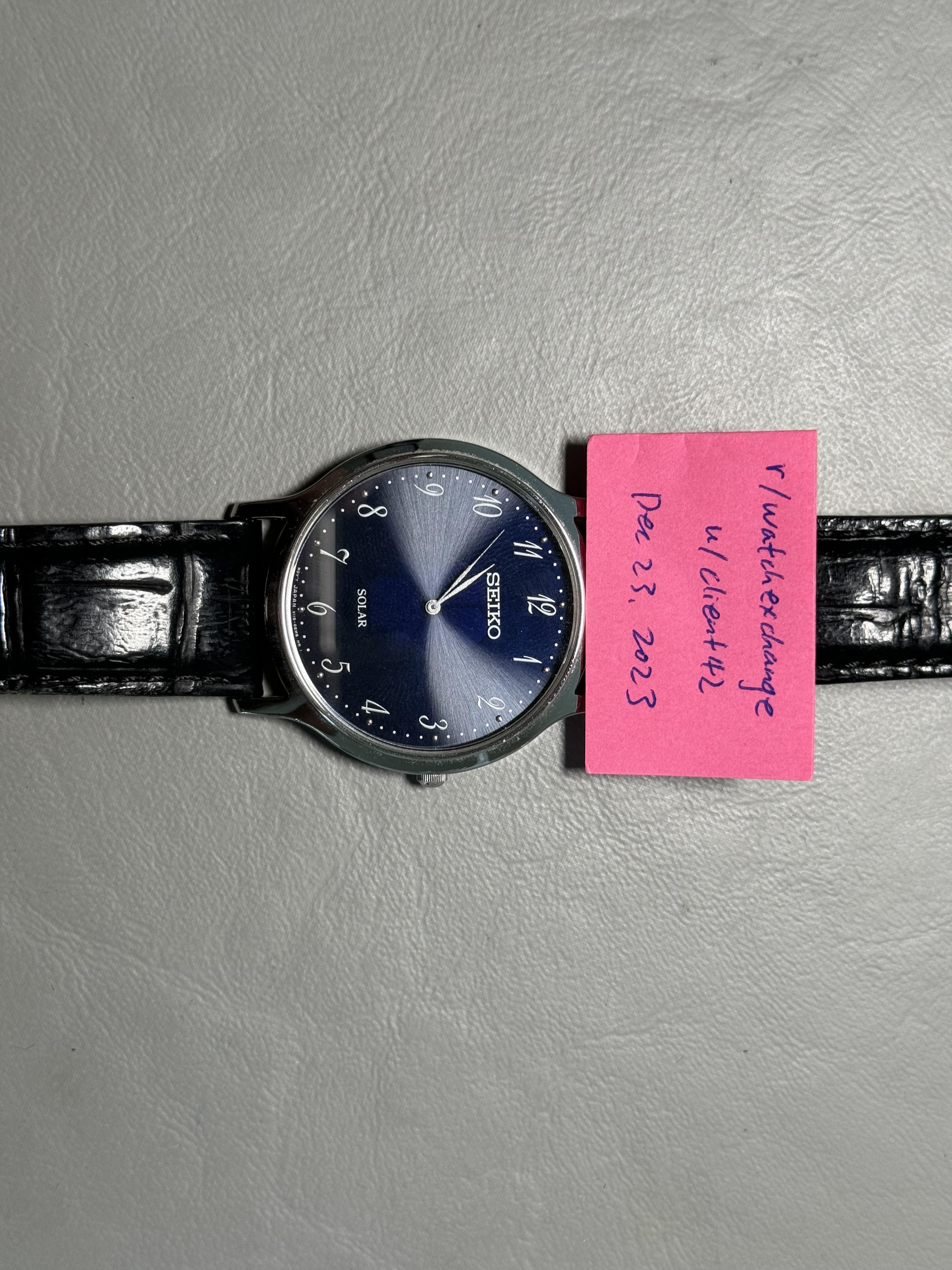 WTS Seiko SUP861 V115 38mm Blue Dial Solar Quartz Watch 95