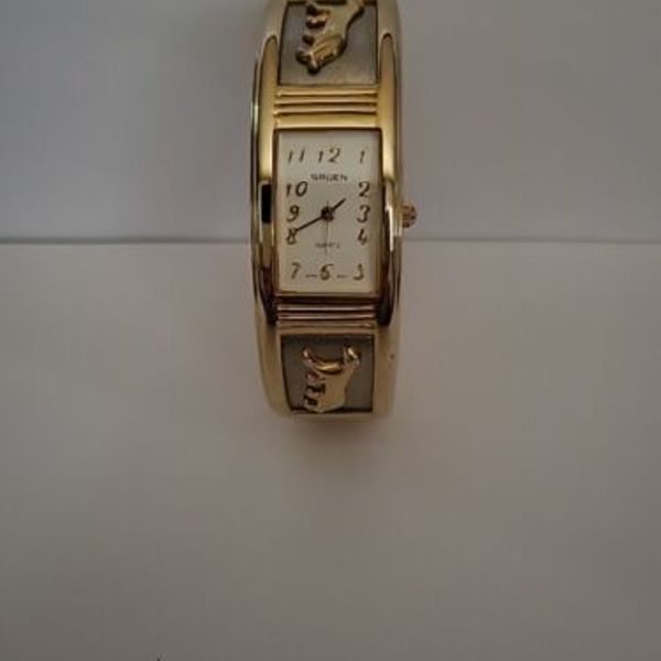 Vintage Gruen Ladies Cuff Watch GR7140 with Panthers on  display picture 2