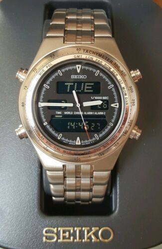 Rare 1990s Seiko H021-8001 Ana-Digital World Time 1/1000