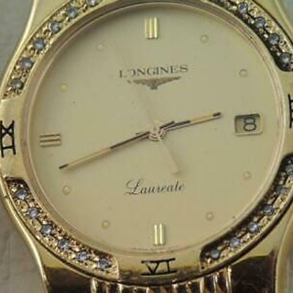 VINTAGE MENS LONGINES DRESS WATCH DIAMOND BEZEL 1995 IN BOX w BOOKLET