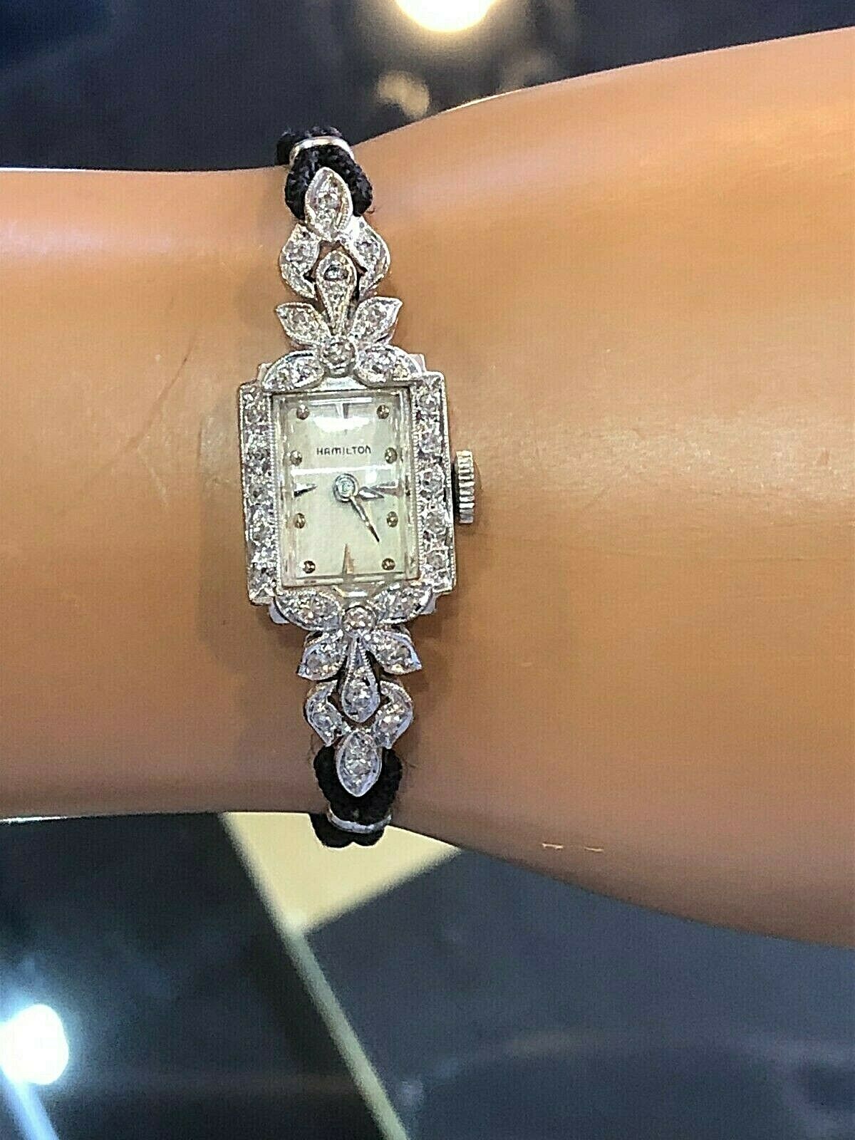 VINTAGE LADIES HAMILTON 14K WHITE GOLD AND DIAMOND