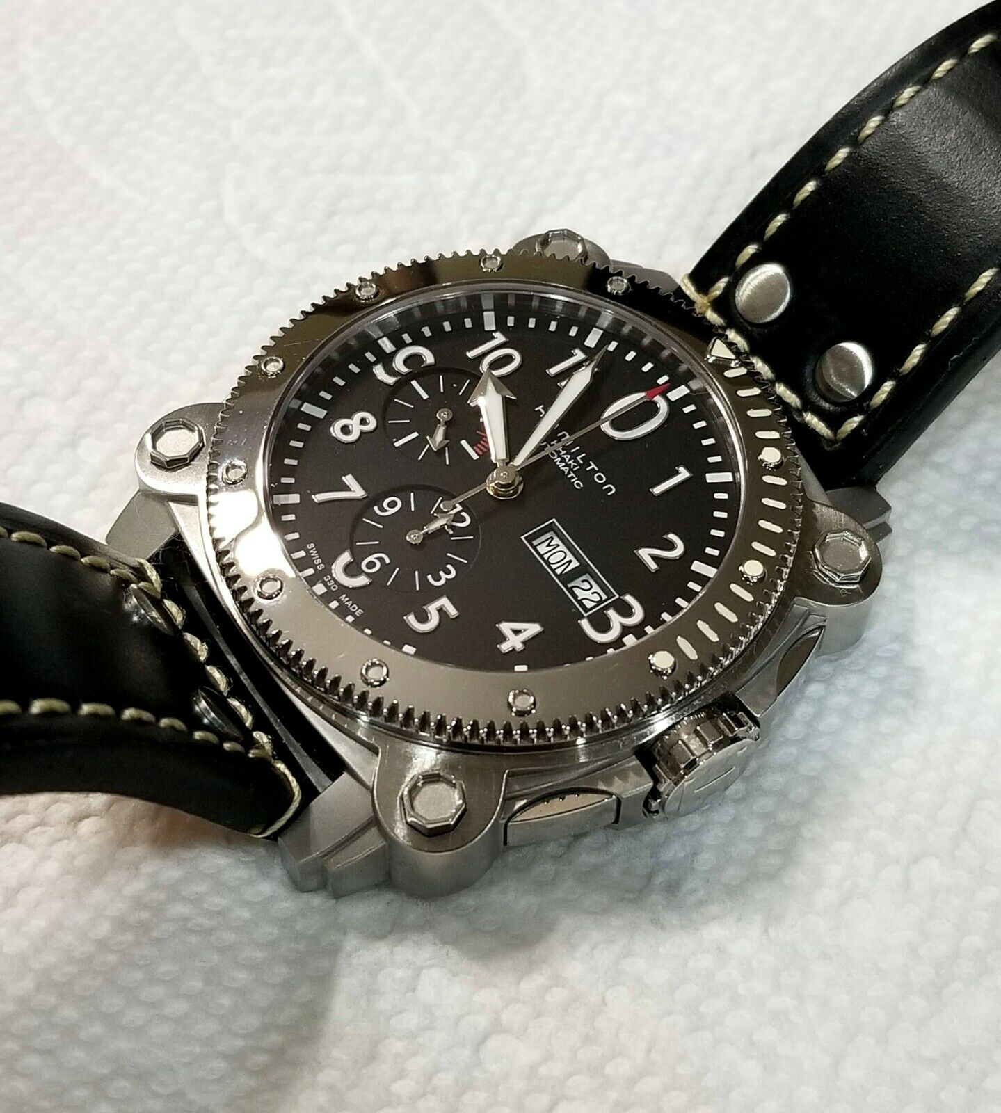 No Box JP HAMILTON Khaki BELOW ZERO H786160 Automatic Chronograph Black
