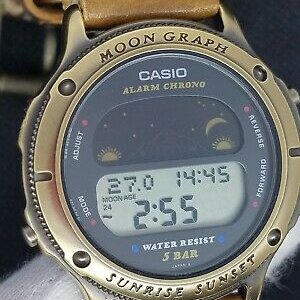 RARE 909 CASIO VINTAGE DIGITAL WATCH MOON GRAPH NOS GMW-62 BRONZE